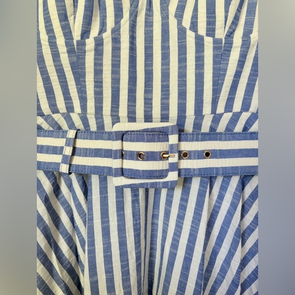 NEW Cara Cara Calypso Midi Dress Ivory Blue Striped Seersucker | US 2 UK 6 - Picture 9 of 14